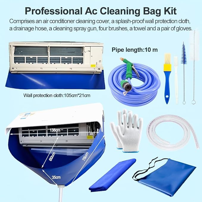 Ac Cleaning Bag with Wall Protection Cloth, 13Pcs Mini Split Cleaning Kit, Ac Cleaning Kit, Air Conditioner Cleaning Kit, Split Ac Unit Cleaning Kit, Minisplit Air Conditioner Cleaning Bag
