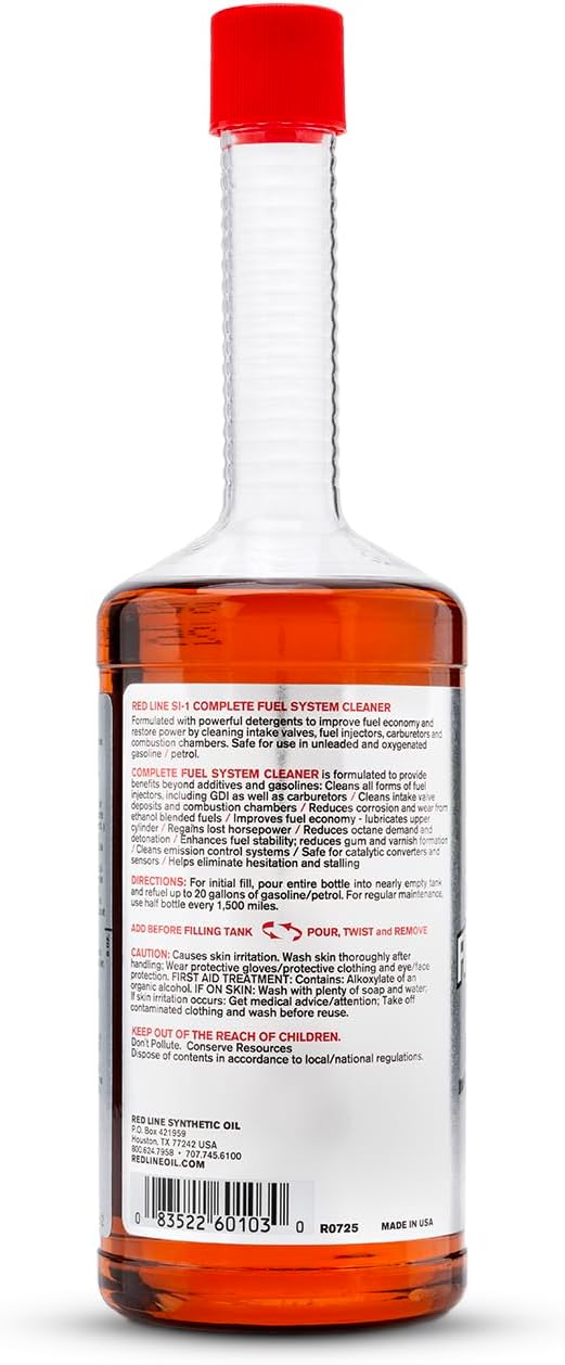 Red Line 60103 SI-1 Complete Fuel System Cleaner - 15 Ounce- Fuel Injector Cleaner and Carburetor Cleaner for Corrosion Prevention and Injector, Valve, and Combustion Chamber Deposit Removal