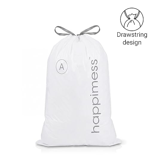 happimess 8 Gallon (30L) Drawstring Trash Bags, Unscented, White, Heavy Duty LDPE Liners for Kitchen and Household, Custom Fit 40 Count (2 Packs of 20 Liners) HPM3000A-W-2SET