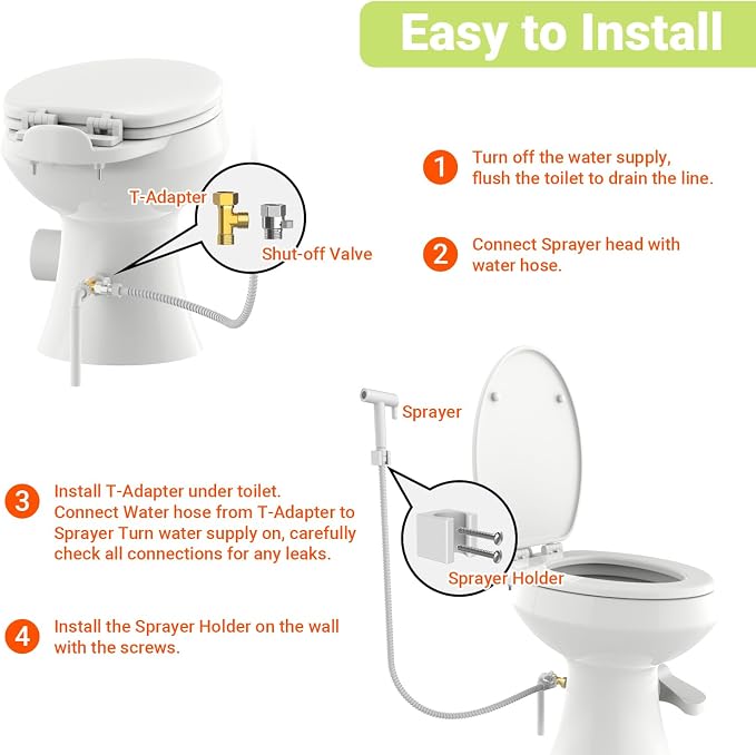 RV Bidet Sprayer for Toilet - Ceramic Cartridge, All Metal Durable, Dual Mode Handheld Bidet with 59" Hose, Shut-Off Valve & RV Fittings, for RVs, Fifth Wheels, Trailers & Campers