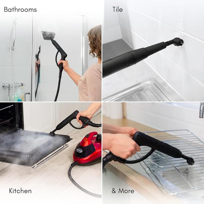 Ewbank Dynamo Steam Cleaner for Chemical-Free Cleaning, Multipurpose with Attachments, Portable, Multi-surface, For Carpets, Tiles, Bathrooms, Floors, and More, Red, SC1000