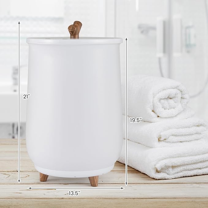 Giantex Towel Warmer Bucket, 23L Large Hot Towel Bucket for Bathroom Spa, Wood Handle, 3 Heating Modes, Adjustable Timer & Auto Shut Off, Fits Up to Two 40" x 70" Oversized Towels, Blankets, White