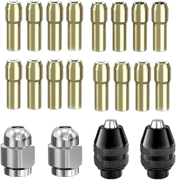 Drill Chuck Collet Set for Dremel Accessories Chuck Collet Kit（1/32" - 1/8" ）Replacement Drill Bits, with Quick Change Adapter and Rotary Drill Nut Tool (light yellow)