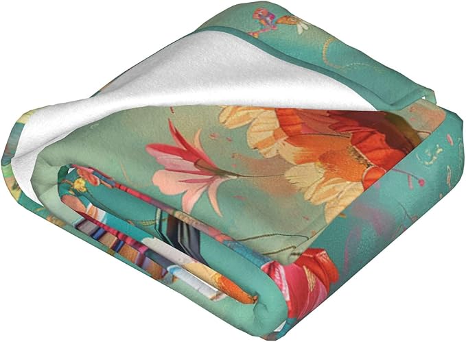 Hummingbird Flower Blanket Bird Floral Blossom Decor Throw Blanket Cozy Plush Flannel Fleece Warm Soft Lightweight Fuzzy Blanket Gifts for Women Girls Boys Teens for Bed Sofa Couch 40"X50"