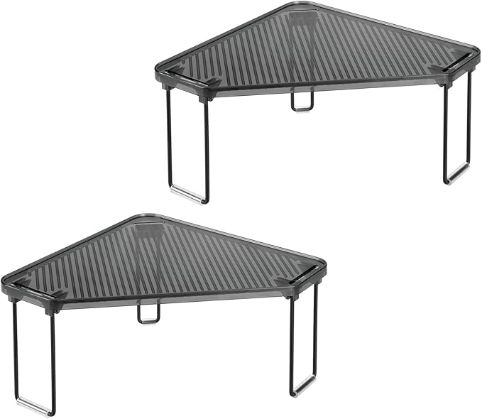 mDesign Plastic/Steel Corner Stackable Rack, Storage Organizer Shelf for Bathroom, Vanity, Countertop, Sink, Cabinet, Holds Makeup, Shower Accessories, Ligne Collection - 2 Pack - Black/Smoke Gray