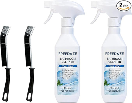 Bathroom Cleaner Foam Spray (400ml) - Spray, Wait & Scrub for Hard Water Stains, Rust & Soap Scum | Free Cleaning Brush Included (2 PACK)