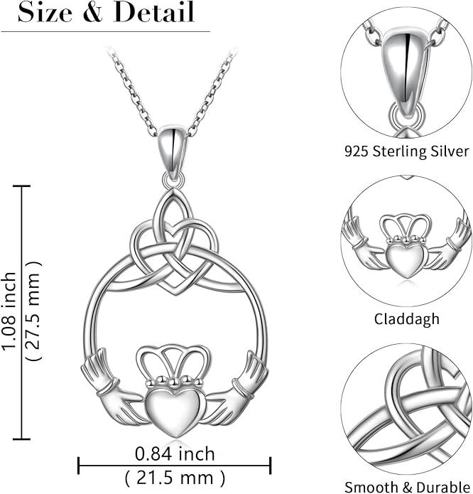 FLYOW 925 Sterling Silver Good Luck Irish Jewelry Celtic Knot Pendant Necklace for Women Birthday Graduation Gift