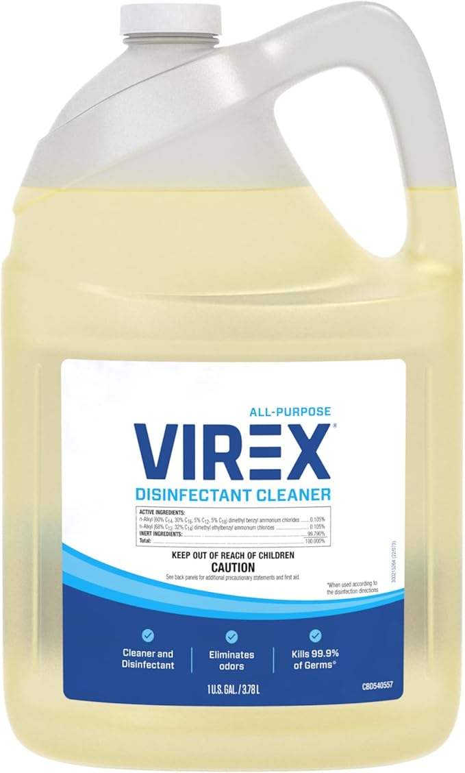 VIREX Diversey CBD540557 All Purpose Disinfectant Cleaner, Multi Surface Cleaning for Home and Commercial Use, Ready to Use Formula in Refill Size, Lemon Scent, 1 Gallon (Pack of 2)