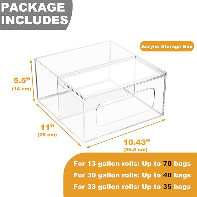 SEANADO Trash Bag Dispenser Roll Holder, Wall Mount Acrylic Kitchen Organizer Storage Box Holder for Garbage Bag Grocery Bag Plastic Bag Roll Container (Standard/2 in 1)