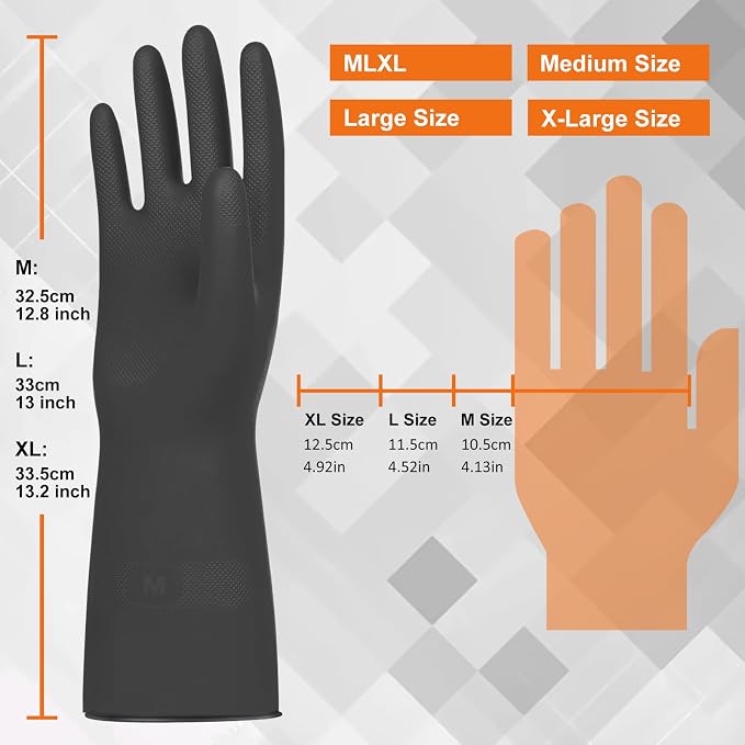 Beieverluck 10 Pairs Chemical Resistant Gloves, Reusable Heavy Duty Rubber Work Gloves with Textured Palm, Black Cleaning Dishwashing Gloves, Medium