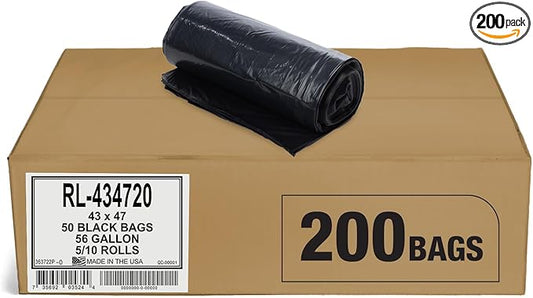 Aluf Plastics 56 Gallon Trash Bags (2 MIL - Pack of 200) 43" x 47" - Large Heavy Duty Can Liners - Plastic Black Garbage Bags for Lawn, Leaf, Contractor, Yard, Outdoor use
