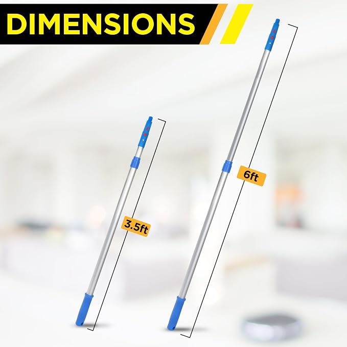 6” Telescopic Pole - Heavy-Duty Aluminum Extension Pole (Adjustable 3.5-6 Ft) with Click/Lock Adapter - Compatible with Squeegees, Dusters & Strip Washers - Twist-Lock for Secure Grip