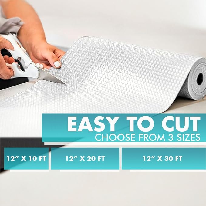 Kitchen Drawer Liners Shelf Liners for Kitchen Cabinets - Truly Non Slip, Non Adhesive Kitchen Cupboard Liners - Easy Cut/Fit, Protect Any Shelves, Wardrobe, Bathroom Surfaces (White, 30 x 900cm)