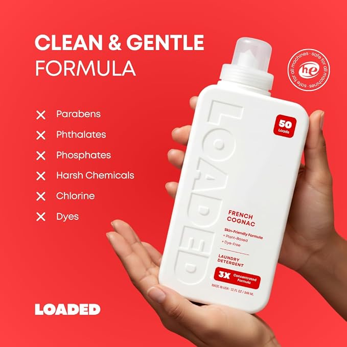 Loaded Laundry Detergent, Luxury Cologne Scented | 50 Loads | Leather & Oak | Skin-Friendly & Plant-Based | Made in USA | 32 oz