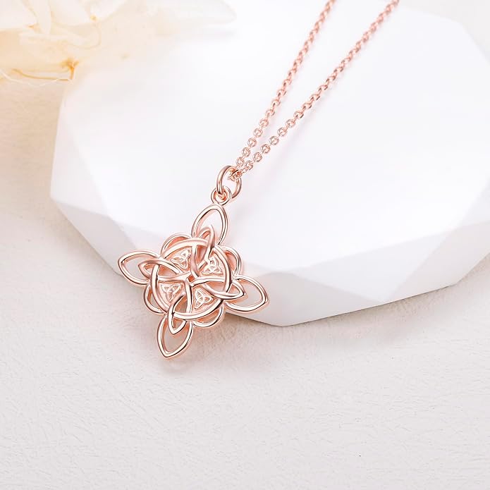 FLYOW 925 Sterling Silver Good Luck Irish Jewelry Celtic Knot Pendant Necklace for Women Birthday Graduation Gift