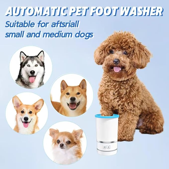 Rechargeable Automatic Dog Paw Cleaner, Black - Portable Pet Paw Washer Cup with Soft Silicone Brush, 7.4V High Power, Suitable for Big Dog and Cat Grooming