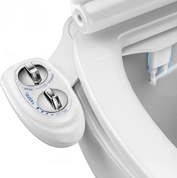 YASFEL Bidet Attachment for Toilet, Self-Cleaning Bidet Sprayer Non-Electric Dual Nozzle for Feminine/Posterior Wash Bidet Toilet Attachment with Pressure Controls (White)