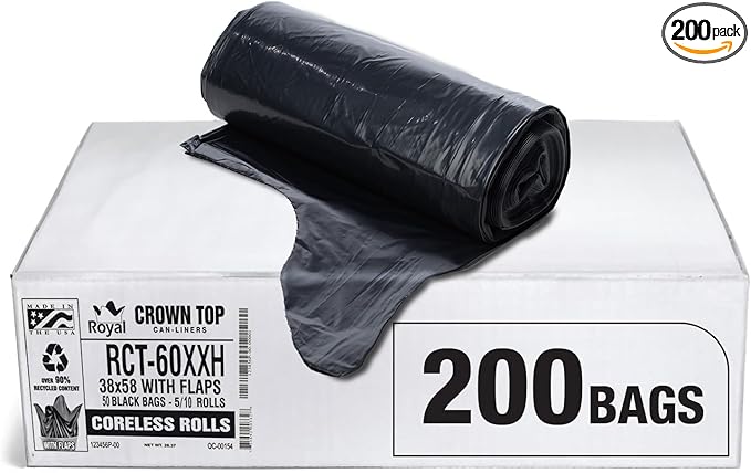 Aluf Plastics 55 Gallon Trash Bags Heavy Duty - (Huge 200 Pack) - 2.0 MIL Thick (equiv) - 38" x 58" - Garbage Bags for Toter, Contractors, Lawn, Leaf, Commercial, Kitchen, Industrial