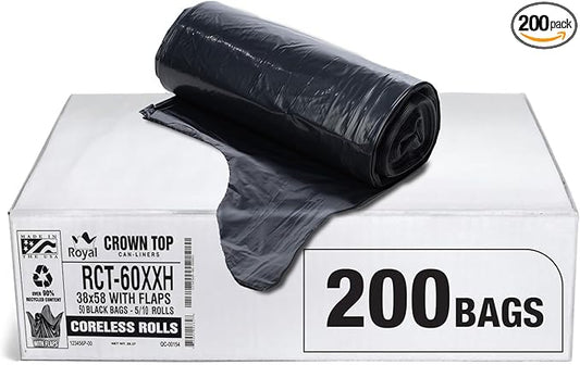 Aluf Plastics 55 Gallon Trash Bags Heavy Duty - (Huge 200 Pack) - 2.0 MIL Thick (equiv) - 38" x 58" - Garbage Bags for Toter, Contractors, Lawn, Leaf, Commercial, Kitchen, Industrial
