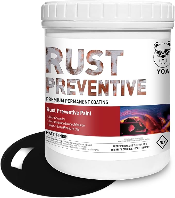 YOA Metal Paint, Water-Based Rust-Proof Paint, 32 fl oz, Metal Primer and Protective Coating, Permanently Prevents Rust, Matte Black