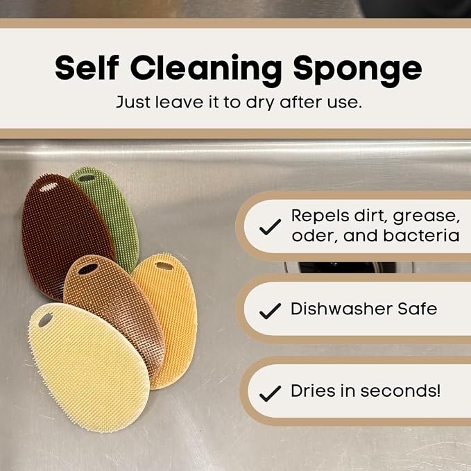 Silicone Dish Scrubber Set of 5 | Reusable Silicone Sponges for Dishes | BPA-Free Food Grade Kitchen Scrubbers | Non-Scratch for Dishes, Pots, Pans & Household Cleaning [Fall]