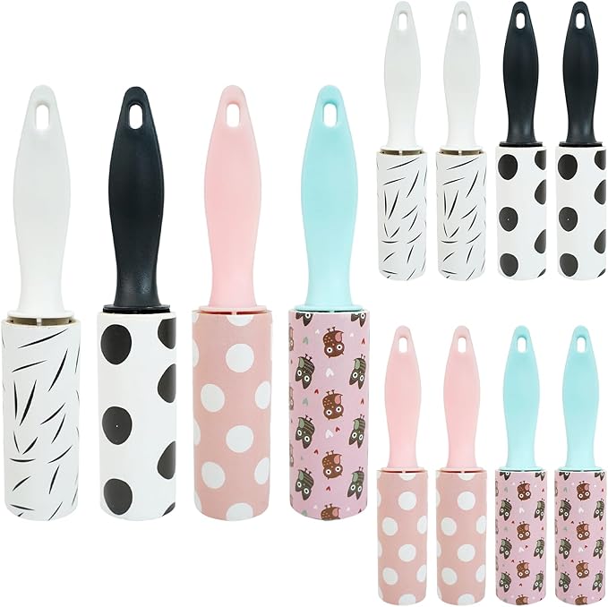 8 Pcs Mini Lint Roller, Lint Roller for Travel Size Sticky Removing Tool House Essentials for Pet Hair Removal Travel Clothes Gifts Bags Furniture Car Seat