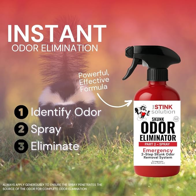 The Stink Solution Skunk Odor Eliminator for Dogs Natural Skunk Smell Remover Pet Safe Skunk Odor Remover, Skunk Deodorizer & Skunk Spray Neutralizer 16 oz Pomegranate Spray (PART 2)