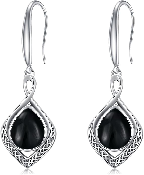 PELOVNY Celtic Knot Filigree Earrings for Women 925 Sterling Silver Moss Agate/Birthstone Infinity Earrings Birthday Christmas Jewelry Gifts for Mom Daughter Wife Sister