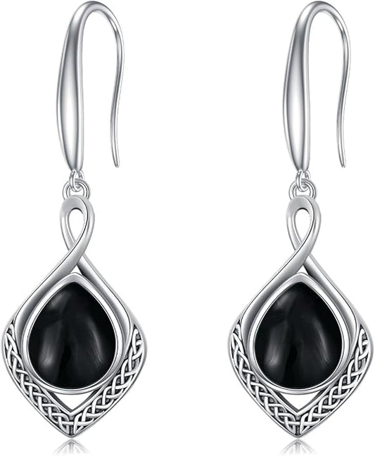 PELOVNY Celtic Knot Filigree Earrings for Women 925 Sterling Silver Moss Agate/Birthstone Infinity Earrings Birthday Christmas Jewelry Gifts for Mom Daughter Wife Sister