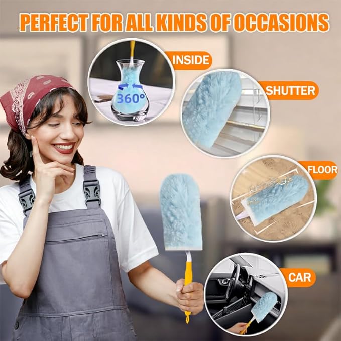 40 Count Duster Refills 360° Heavy Duty Duster Refills ，Compatible with Swiffer Duster， Dusters for Cleaning Home Unscented Disposable Dusters (Blue) (2 Short Handle)