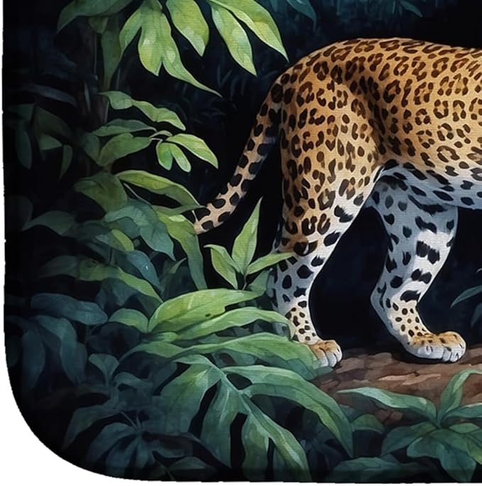 Caroline's Treasures Leopard Nighttime in the Jungle Dish Drying Mat Absorbent Dish Drying Mat Pad for Kitchen Counter Dish Drainer Mat for Countertop, 14 x 21", Multicolor
