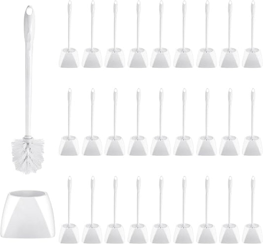 FoldTier 30 Sets Toilet Holder and Brush Set 16.14 Inch Toilet Bowl Cleaner Brush with Caddy Bathroom Scrub Plastic Scrubber with Long Handle for Bathroom Cleaning, Easy to Assemble (White)