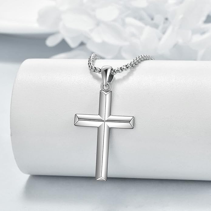 ONEFINITY Religious Cross Pendant Necklace Sterling Silver Origami Cross Pendant Gifts for Women Men Jewelry