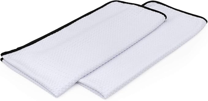 The Rag Company Dry Me A River, Professional Korean 70/30 Blend Microfiber Waffle-Weave Drying & Detailing Towels, Soft Suede Edges, 390 GSM, 20x40 Inches, White, 2-Pack