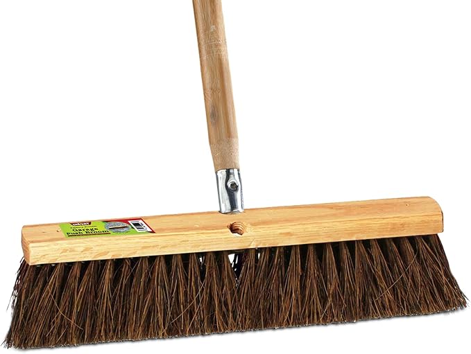 Indoor & Outdoor Broom Head – Heavy Duty Hardwood Block – Palmyra Bristles – Deck Scrub Brush – Two Threaded Handle Holes for Better Assist (14")