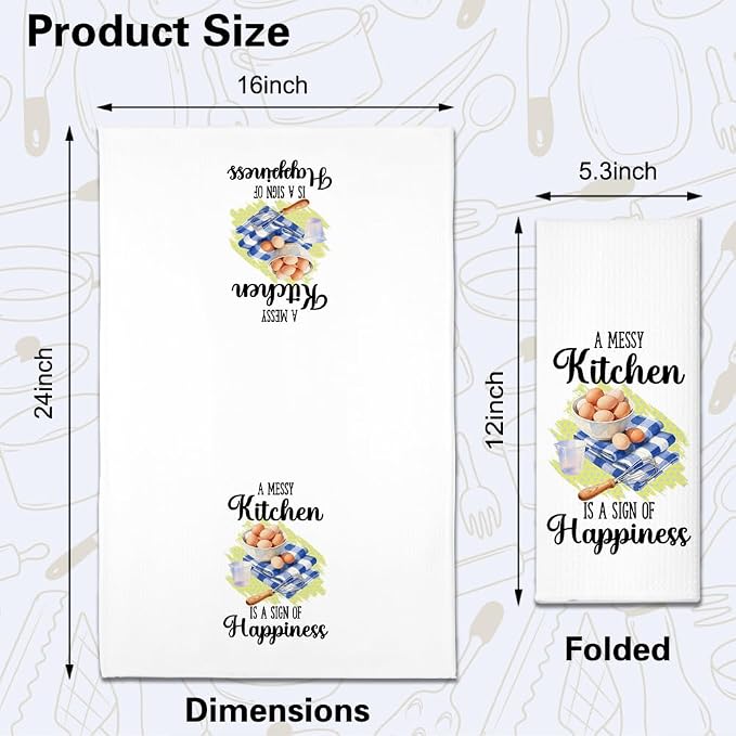 A Messy Kitchen is A Sign of Happiness Kitchen Towels 2 Pack, Towels Set for Housewarming, Thanksgiving Housewarming Gifts for Wife Neighbor Mom Friends, Cooking Lovers Gifts Ideas