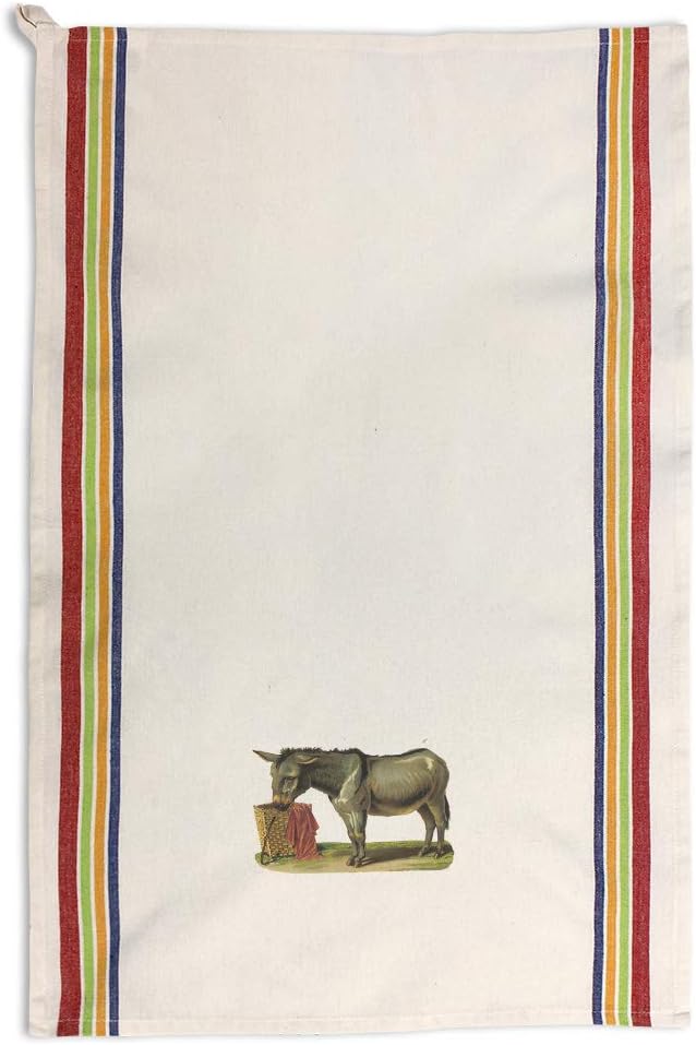 Custom Decor Kitchen Towels Donkey Pets Animals Vintage Look Vintage Cleaning Supplies Dish Towels Multi Stripe Design Only