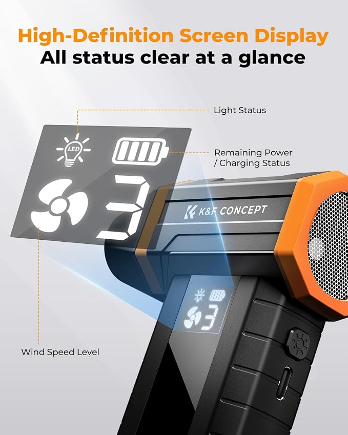 K&F Concept Screen Display Electric Compressed Air Duster | LED Light | Super Wind Power| Rechargeable Brushless Motor|for Computer, Keyboard, Car, Home,Outdoor