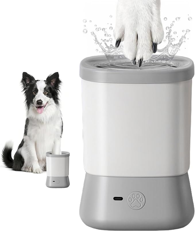 Electric Dog Paw Cleaner for Dogs，2 Speeds Automatic Dog Foot Paw Washer for Small Medium to Large Cat Dog Pet (Grey)