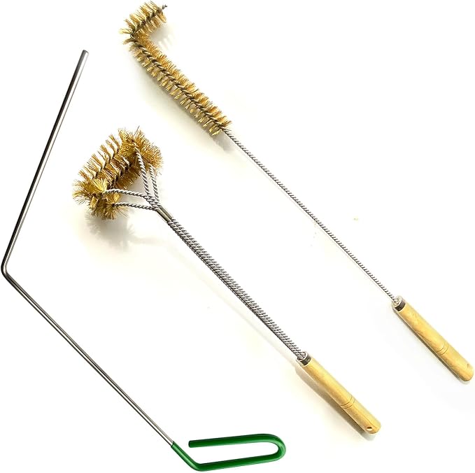 SUNRISE Fryer Brush with Long Handle (Brass, L, Double Brush, and Rubber Handle Cleaning Rod)