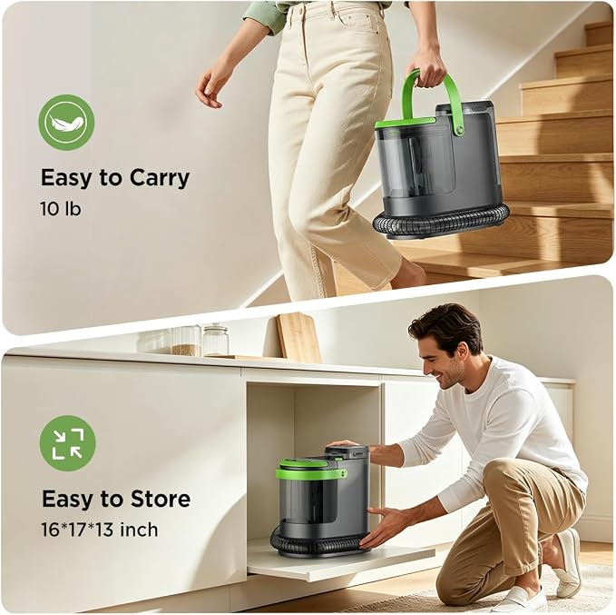 Portable Carpet Cleaner Machine, 18Kpa Powerful Suction Spot Cleaner for Pets, Professional Deep Cleaning Machine for Couch, Stairs, Car Interior & Seats, 600W Motor with Versatile Stain Tools