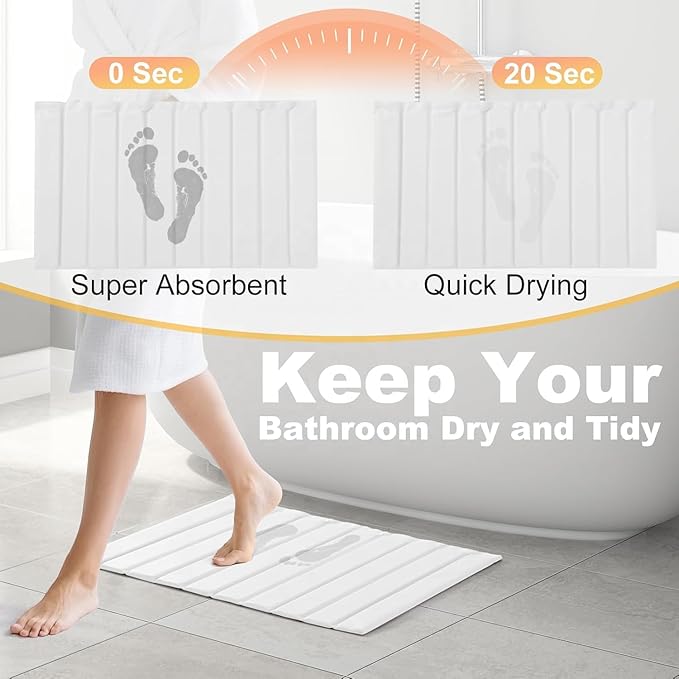 Extra Large 24"x18" Stone Dish Drying Mat with Sink Mat, Super Absorbent Diatomaceous Earth & Microfiber, Quick-Dry Foldable Kitchen Counter Drying Pad for Dishes, Bottles & Utensils – White