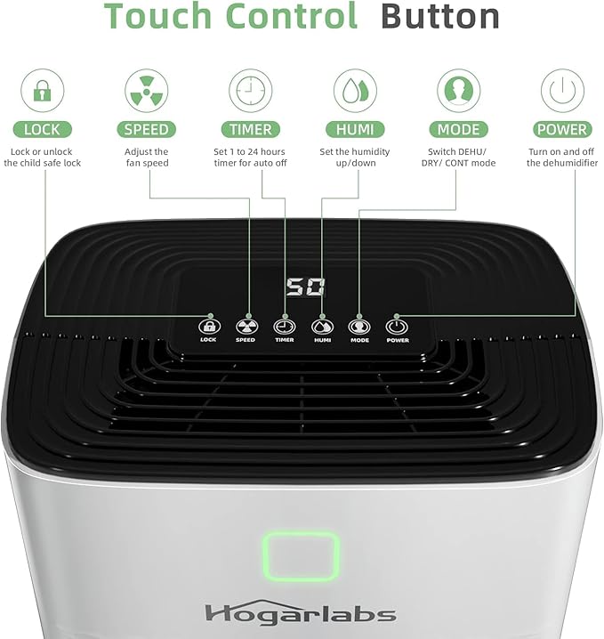 Hogarlabs 50 Pint Dehumidifier for Basement & Whole House, Covers 3500 Sq.Ft, with Drain Hose & Auto Humidity Control, Quiet for Bedroom, Bathroom, Garage, Large Room Dehumidifier.