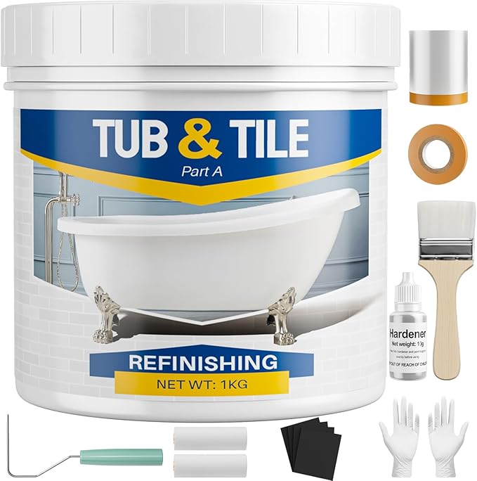 Tub and Tile Paint Refinishing Kit, 35oz Bathtub Refinishing Paint Kit with Tools, White Tub Paint for Bathtub, Shower, Bathroom, Easy to Cover & Low Odor, 50-55sq.ft