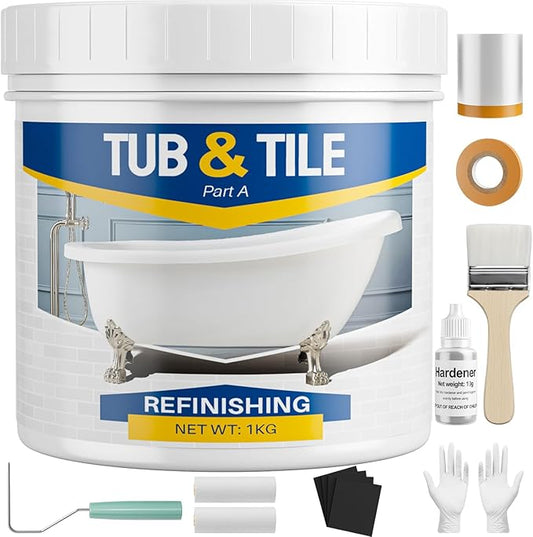 Tub and Tile Paint Refinishing Kit, 35oz Bathtub Refinishing Paint Kit with Tools, White Tub Paint for Bathtub, Shower, Bathroom, Easy to Cover & Low Odor, 50-55sq.ft