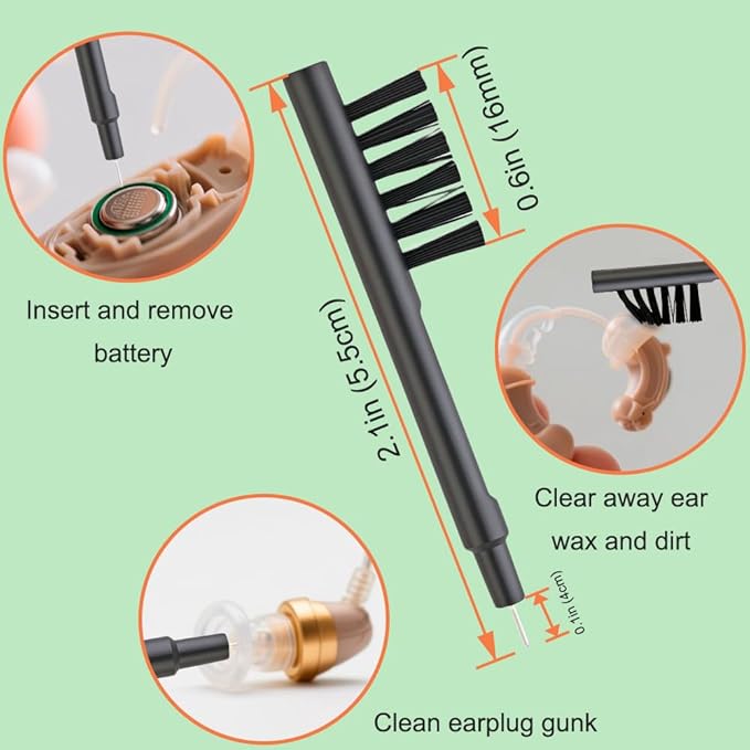 Hearing Aid Cleaning Kit Supplies for Oticon/Phonak/Starkey，Earring Aids Amplifier Cleaner Case Hard Pocket Size Tools，Earing Brushes Kits Accessories in Ear Monitor, & 20 Pcs Oticon Hearing Aid Domes