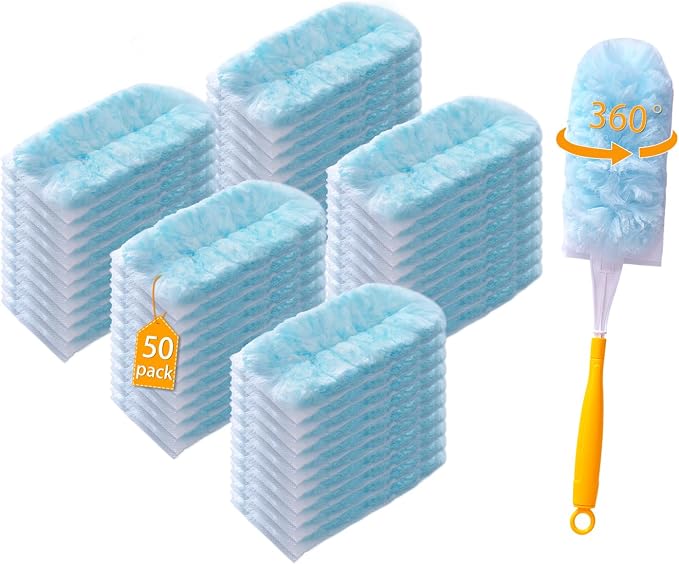 50 Count Duster Refills for Swiffer Dusters with 2 Handle, 360° Heavy Duty Duster for Swiffer Duster Refill,4X Microfibers Disposable Duster Refills Kit for Cleaning Home, Office, Corners, Blinds