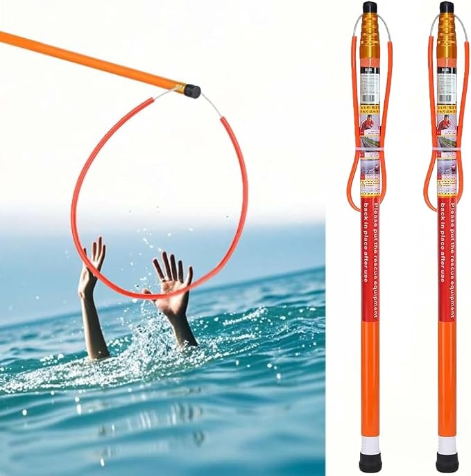 Rescue Hook Water Rescue Pole,4-18ft Telescopic Pool Rescue Hook with Pole, Adjustable Rescue Equipment Lightweight, Emergency Rescue Equipment for Drowning Swimmers (217IN-Orange (Color))