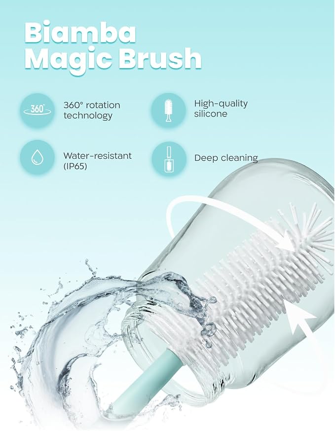 Magic Brush - Electric Baby Bottle Brush Cleaner with 360-Degree Rotation, Baby Bottle Cleaner Set with Silicone Head, USB Rechargeable, Water-Resistant Design, Nipples & Feeding Accessories