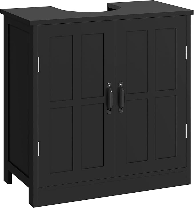 kleankin Pedestal Sink Storage Cabinet, Under Sink Cabinet with 2 Doors and Adjustable Shelf, Bathroom Vanity with U-Shape Cut-Out, Black
